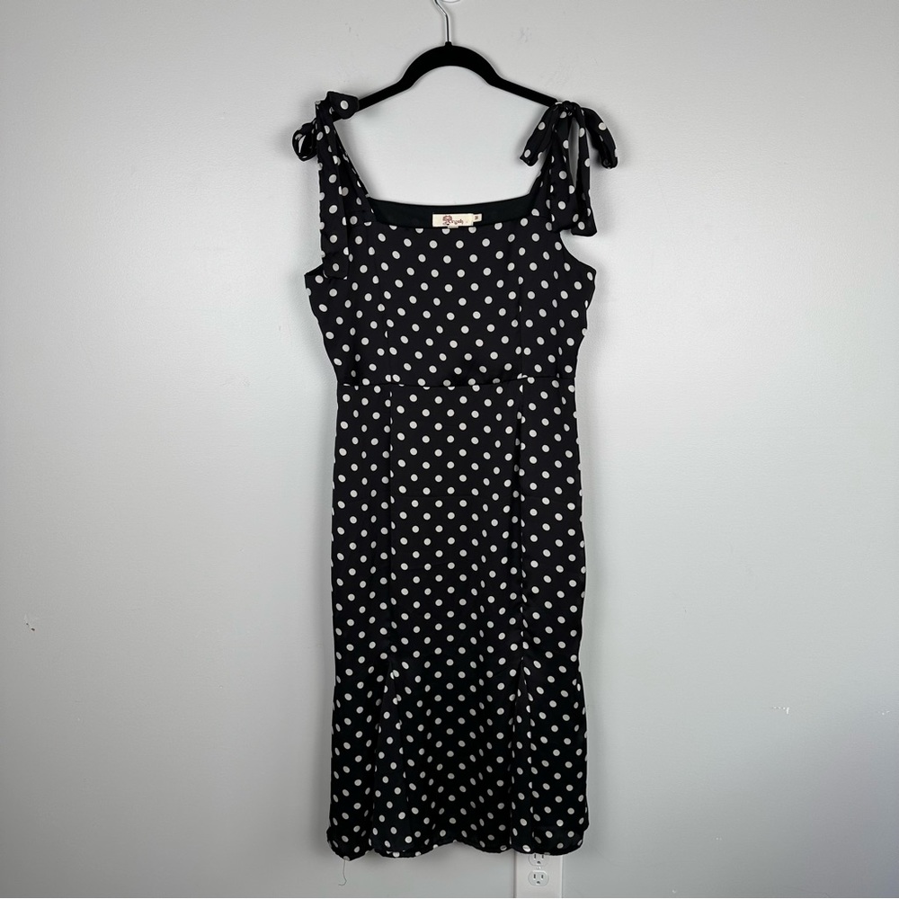 Aryah Polka Dot Retro Bow Detail Shoulder Square Neck MIDI Dress Size Me… - Picture 5 of 15